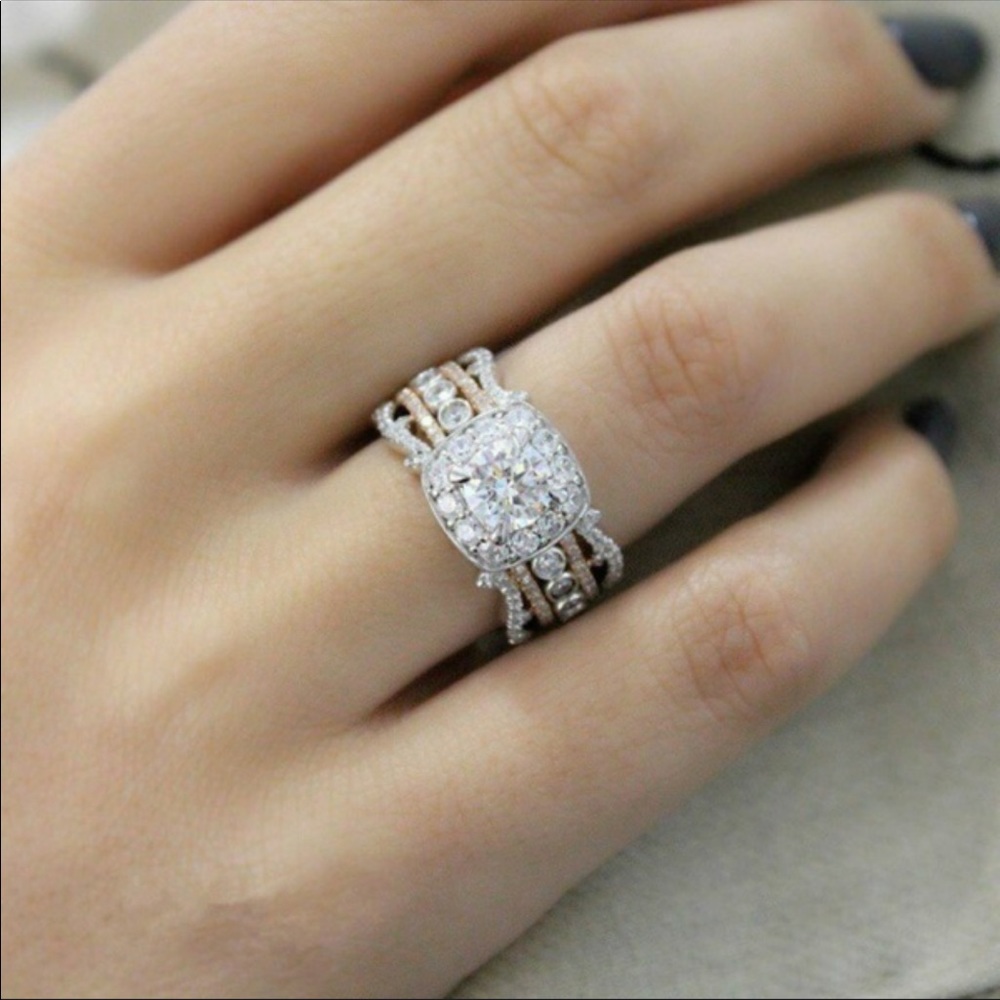 New 2 Tone 14K and .925 Princess cut stone ring - Picture 2 of 8